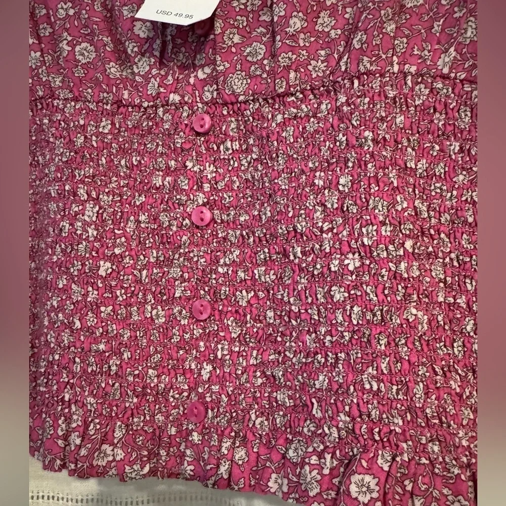 American Eagle Outfitters Pink Floral Blouse with Lace & Button Detail - Picture 5 of 7